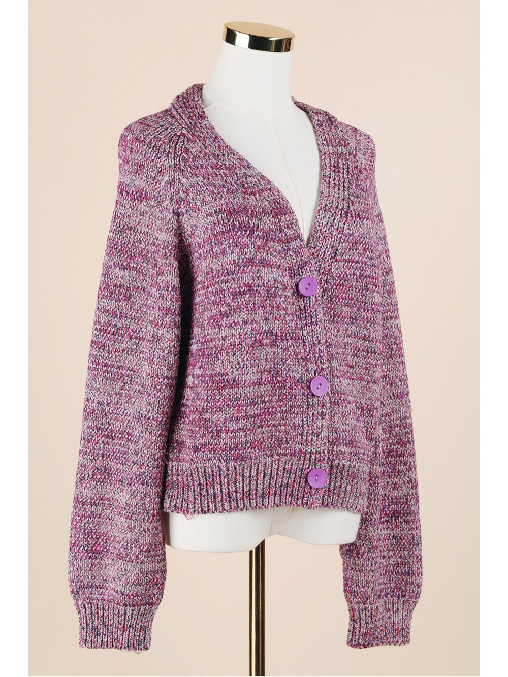 Sz L Lovers + Friends Purple Multicolor Marlene Medium-Weight Knit Cardigan NWT